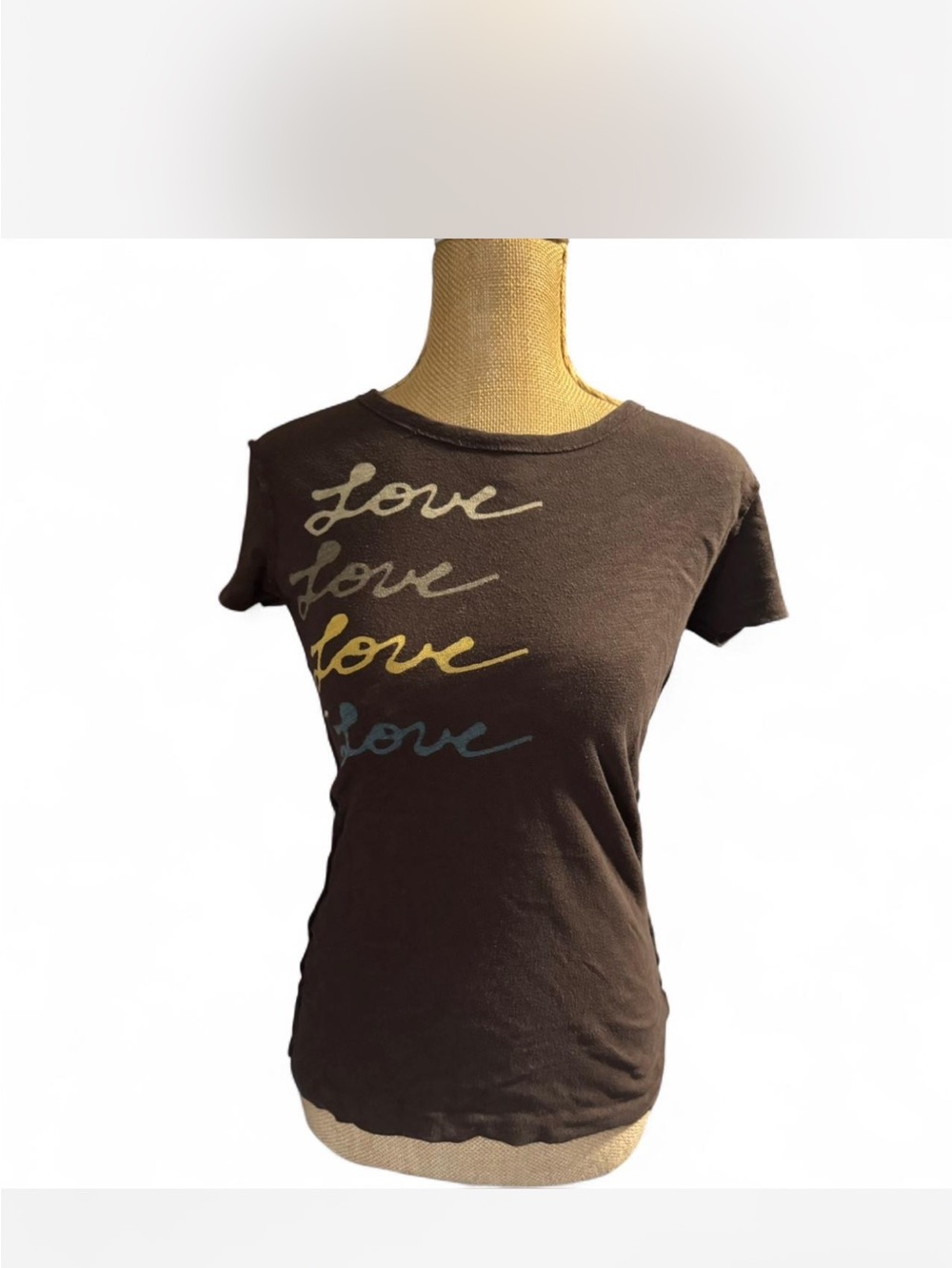 Y2K American Eagle Outfitters Brown Short-Sleeve 'Love' Script Tee